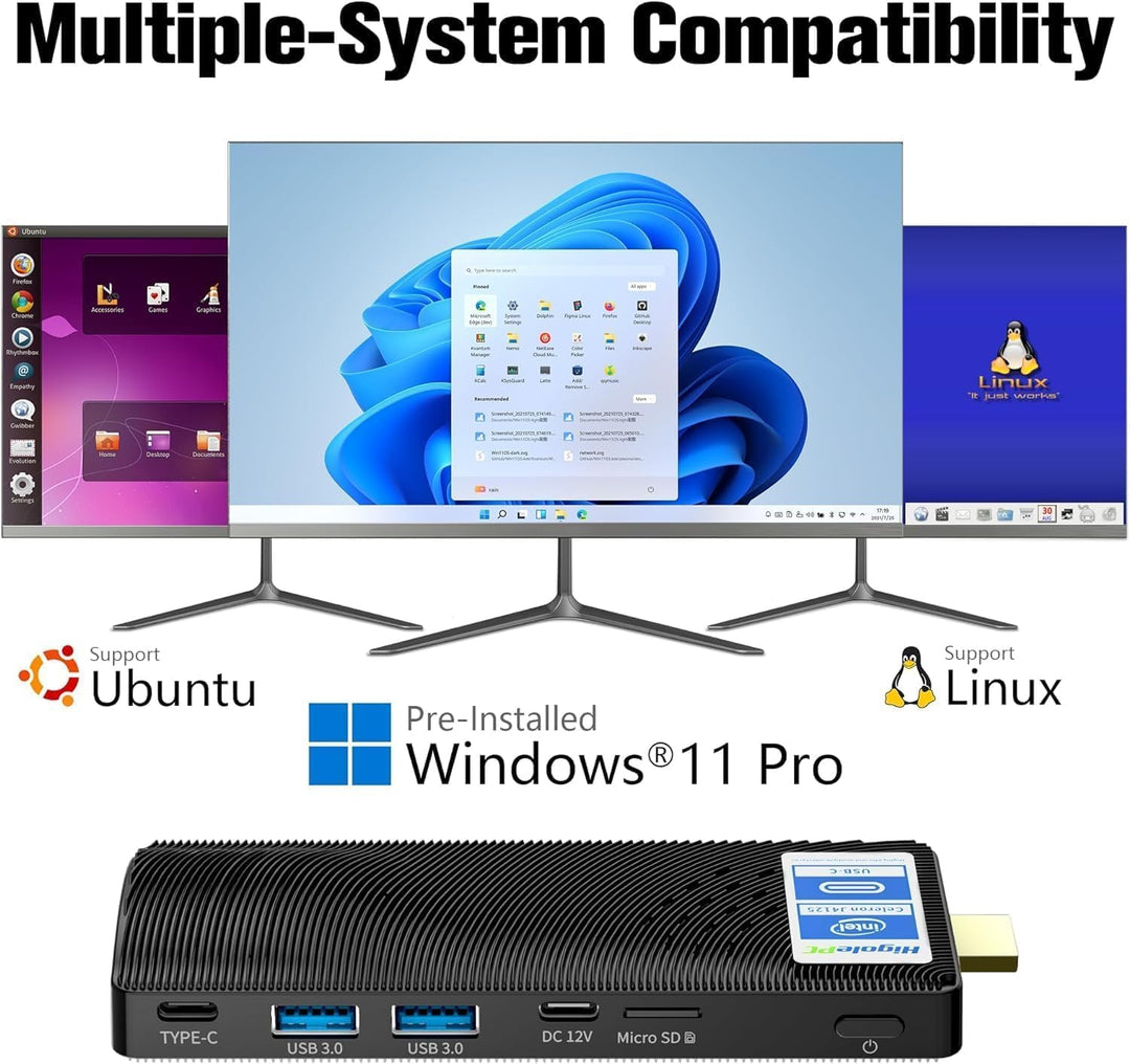 HEIGAOLAPC Mini PC Stick,Win 11 8GB RAM 128GB eMMC Celeron J4115 2.7 GHz, USB-C Fanless Desktop PC,