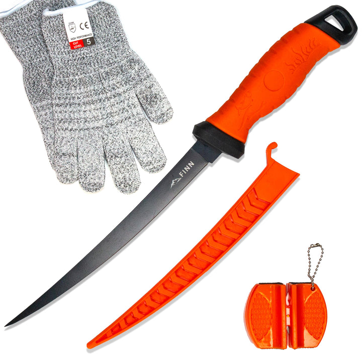 Filetiermesser Set Edelstahl Angelmesser, Fischmesser, Küchenmesser, Ausbeinmesser mit 2in1 Messersc