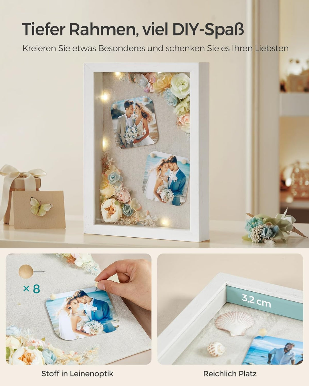 SONGMICS Bilderrahmen, 6 Passepartouts, 2er Set Fotorahmen zum Befüllen, 8 Stecknadeln, Collage für