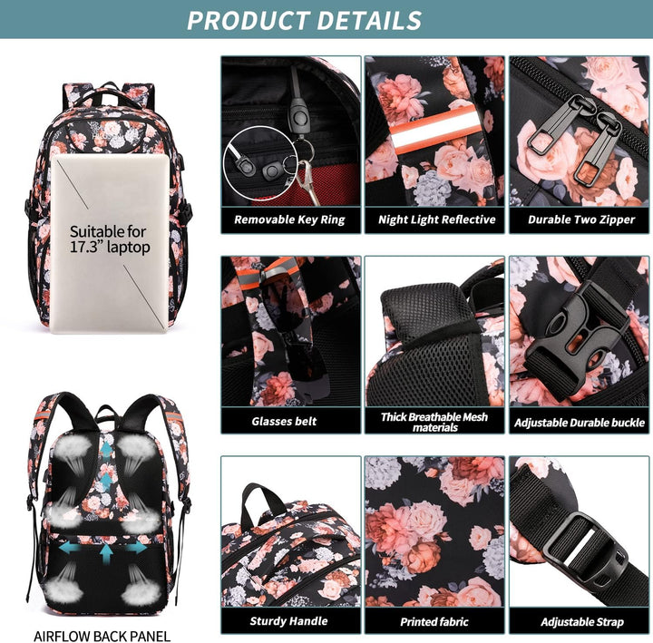 Rucksack Damen gross mit Laptopfach & Anti Diebstahl Tasche für Ausflüge,wasserdicht Grosser 17 Zoll