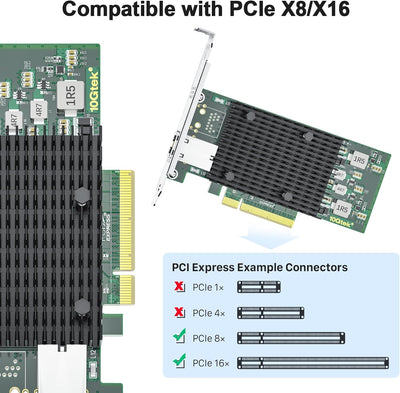 10Gtek® 10Gb PCI-E NIC Netzwerkkarte, Single Copper RJ45 Port, mit Intel X540-BT1 Controller, PCI Ex