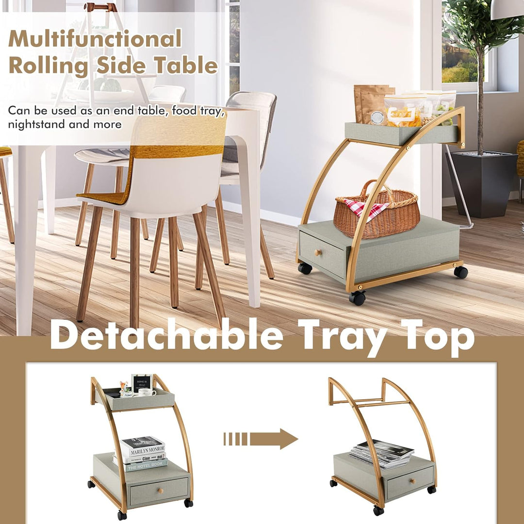 Giantex Beistelltisch C Form mit Rollen, Couchtisch Sofatisch mit Schublade & abnehmbarem Tablett, N