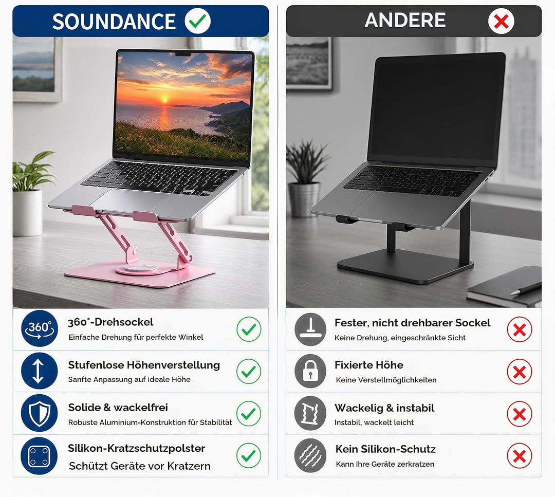 SOUNDANCE Laptopständer mit 360° drehbarer Basis, Ergonomische Computererhöhung für Schreibtisch, Ei