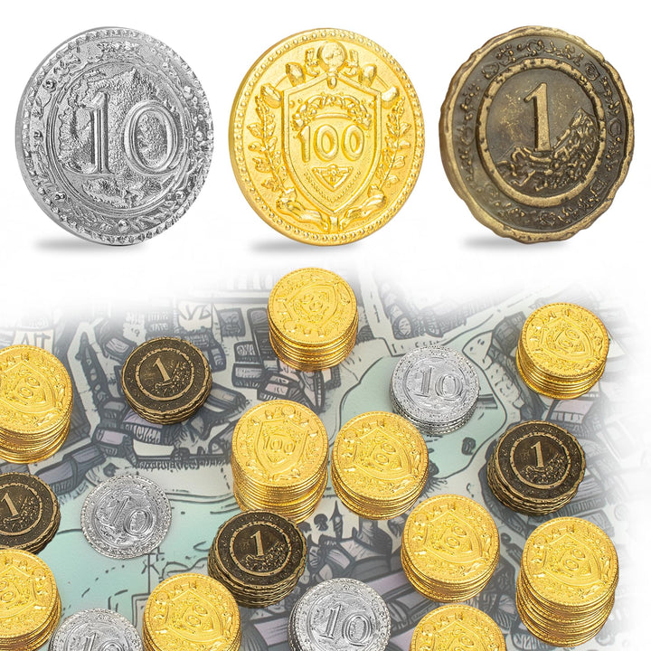 Byhoo 100 PCS Metall DND Münzen, 1,2“ Gold Silber Kupfer Token mit Nennwert für Brettspiel und Table