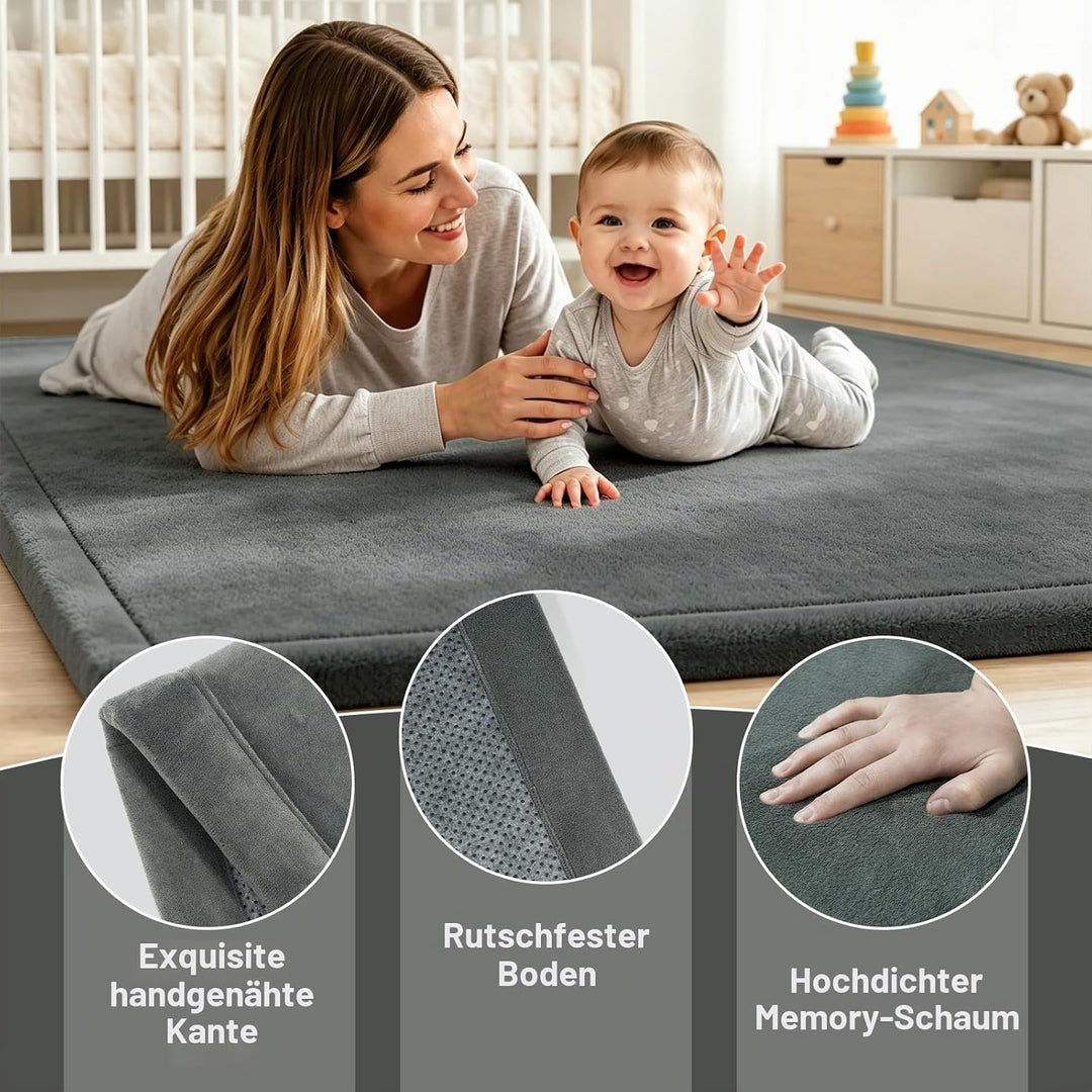 Capslpad Krabbelmatte Baby 200x150x2.5 cm Wolkenweiche Spielmatte Baby mit Hochwertigem Memory-Schau