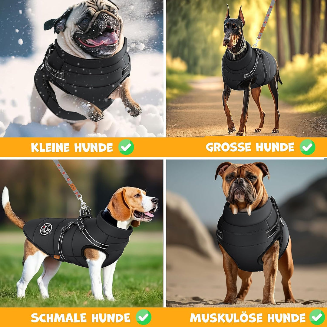 LOVPET® Hundejacke Hundemantel mit Geschirr, inkl. 45 Stück Kotbeutel + Spender, Hunde Winterweste g