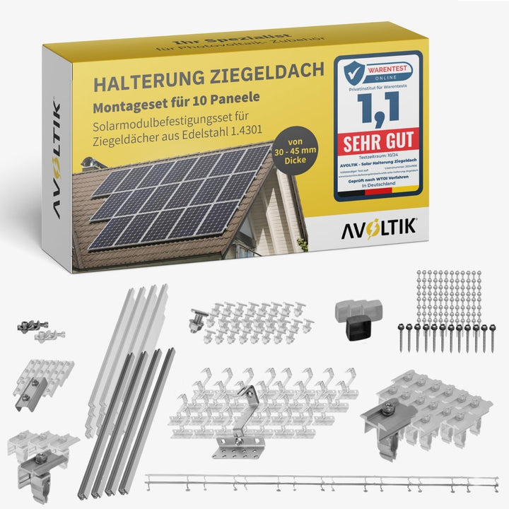 Avoltik Solar Halterung Ziegeldach I Set für 10 PV Module 30-45mm I Solarmodul Halterung Balkonkraft