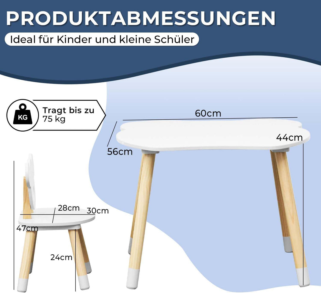 Rebecca Mobili Set Kindertisch und 2 Stühle, Kindertisch mit Stühlen, Weiss Braun, MDF Kiefer, für M
