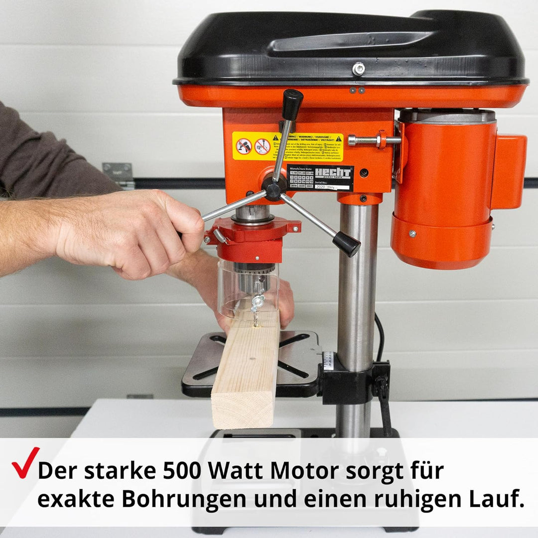 Hecht Standbohrmaschine, Säulenbohrmaschine mit starken 550 Watt – 9-stufige Dreh-zahlregelung, dreh
