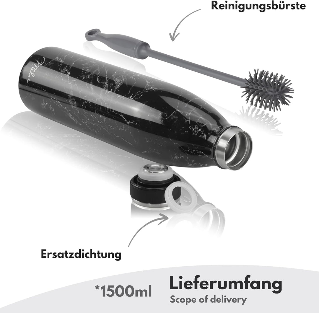 Milu Edelstahl Trinkflasche 350ml, 500ml, 750ml, 1L, 1.5L Thermosflasche, Isolierte Wasserflasche, A