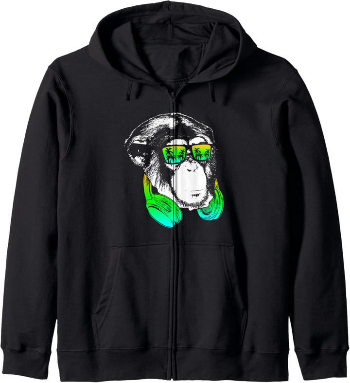Monkey Cooler Affe DJ Kopfhörer Geschenkidee Party Musik Kapuzenjacke