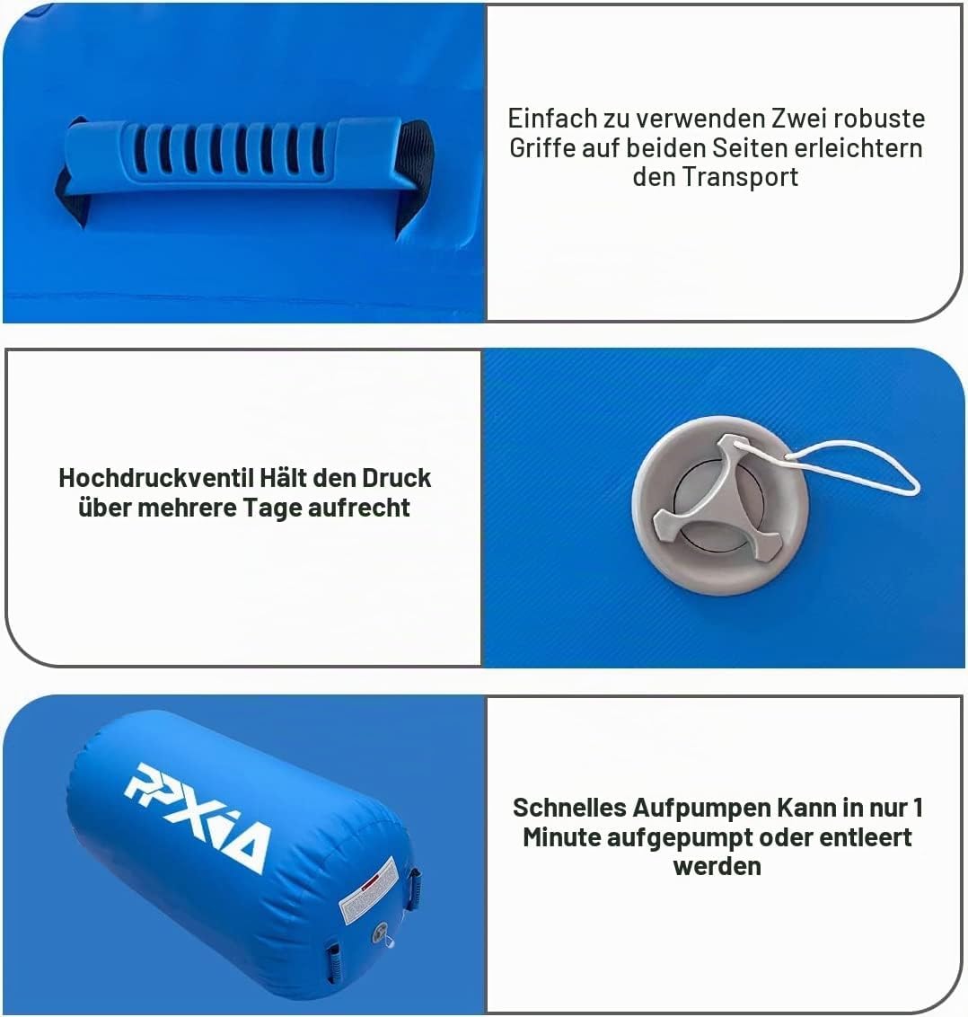 PPXIA Air Roll Aufblasbare Roller, Gym Air Barrel Luft Rollen Gymnastic Zylinder, Gymnastikmatte Tum
