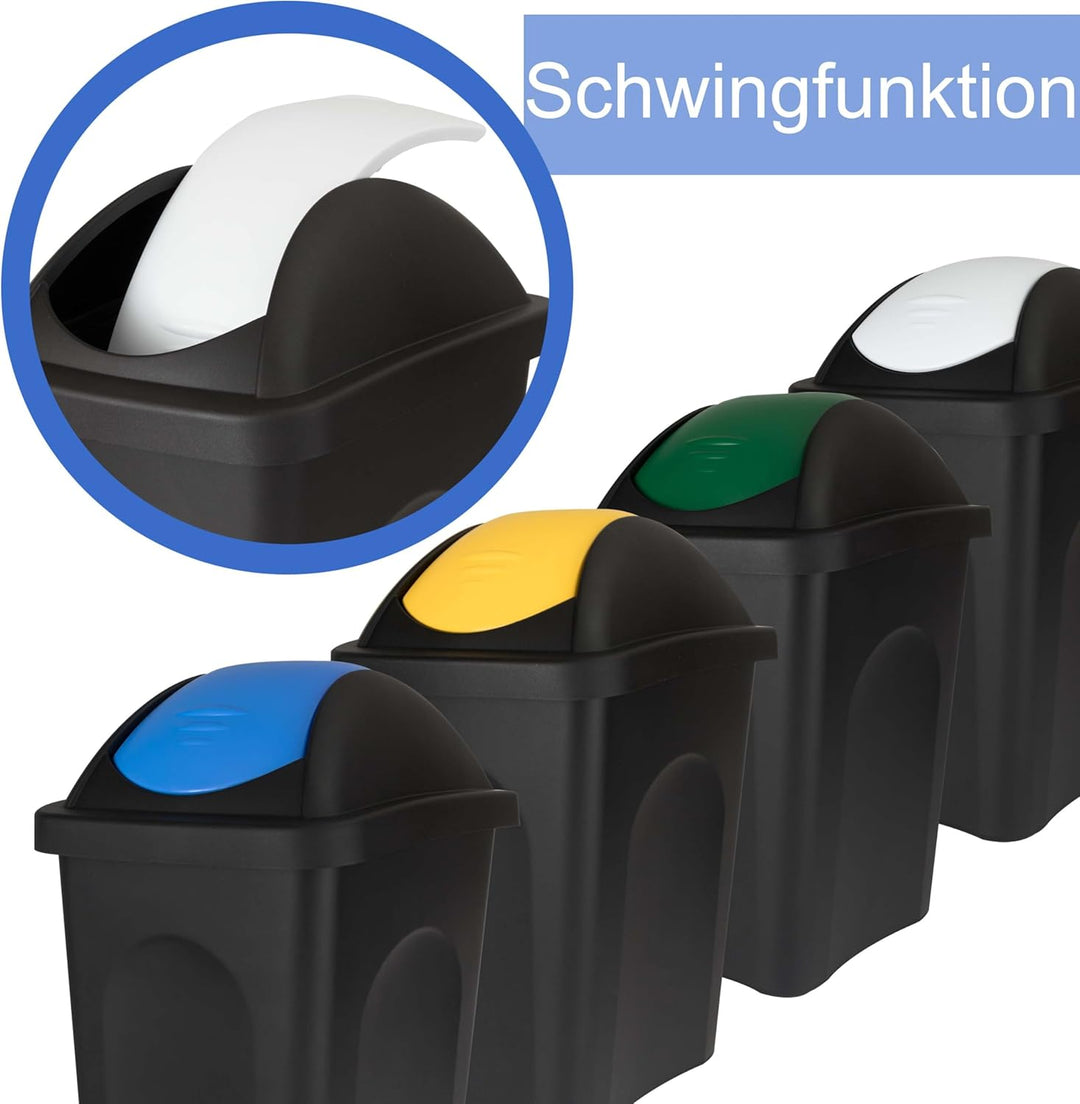 3x Schwingdeckel Mülleimer 30l blau grün weiss, Gelber Sack Mülleimer Küche, Mülleimer 3 Fächer, Mül