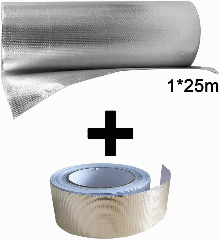 NIANTONG Isolierfolie Dämmfolie 1x25M Selbstklebend Doppelte Alu-Luftpolsterfolie Perfekte Heizkörpe