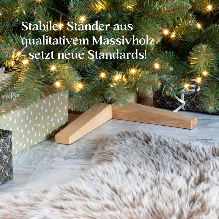 FAIRYTREES künstlicher Weihnachtsbaum NORDMANNTANNE, grüner Stamm, Material PVC, inkl. Holzständer,