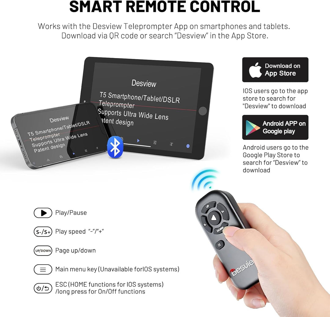 Desview T5 Teleprompter für Smartphone Tablet DSLR-Kamera mit Bluetooth-Fernbedienung & APP, bis 11