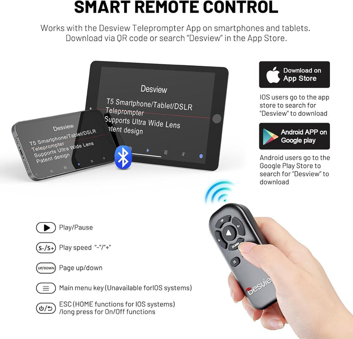 Desview T5 Teleprompter für Smartphone Tablet DSLR-Kamera mit Bluetooth-Fernbedienung & APP, bis 11