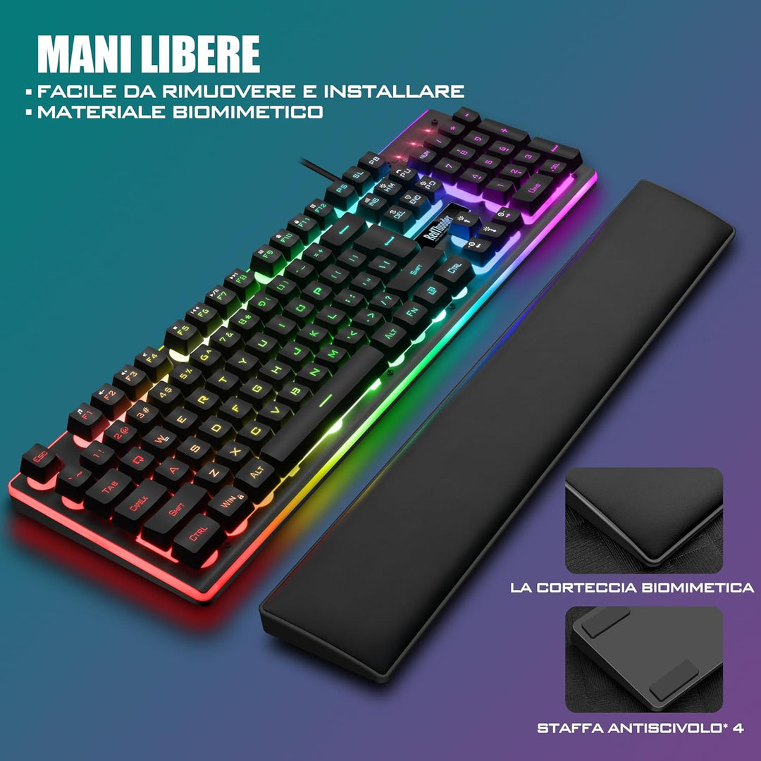 RedThunder K10 Gaming-Tastatur- und Maus-Set, Layout IT Metallplatte und Handballenauflage, RGB-Hint