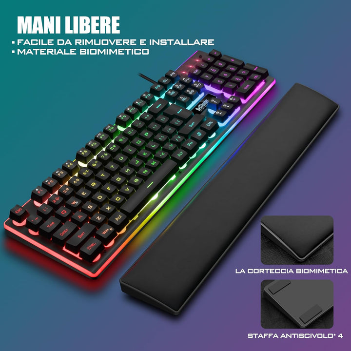 RedThunder K10 Gaming-Tastatur- und Maus-Set, Layout IT Metallplatte und Handballenauflage, RGB-Hint