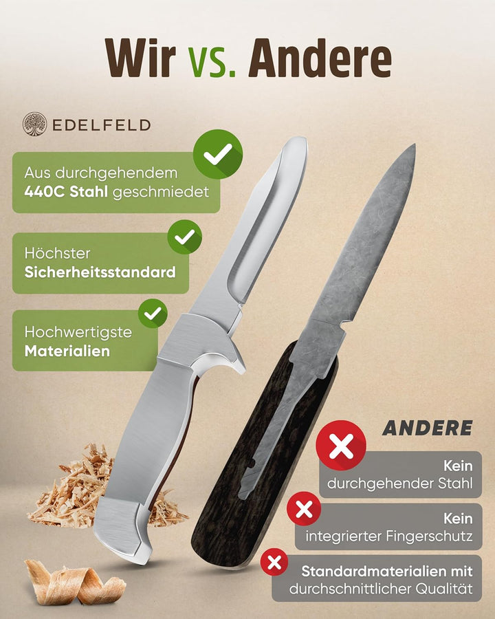 EDELFELD - Das Original - Schnitzmesser Kinder ab 6 Jahre - Sicheres Taschenmesser Kinder mit Finger