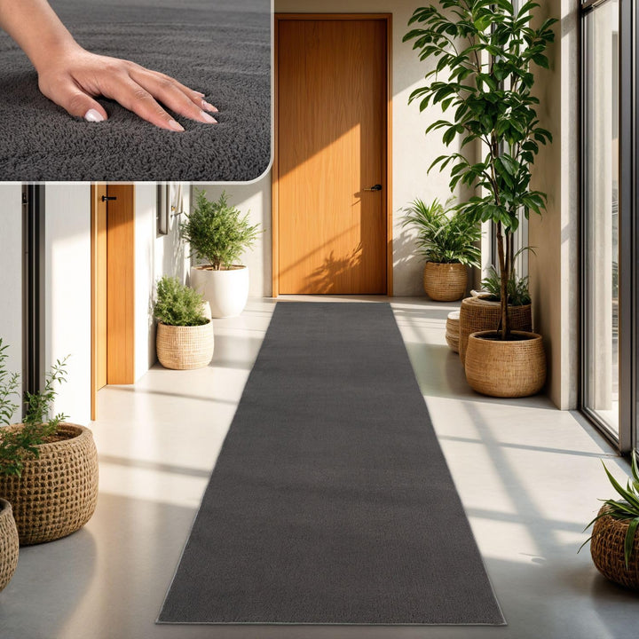 TT Home Wohnzimmer Teppich Kurzflor Anti-Rutsch Rückseite Unifarben Modern Waschbar, Farbe: Anthrazi