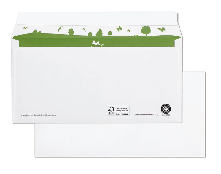beECO Briefumschläge DIN lang (500 Stück), ohne Fenster haftklebend, Briefumschlag aus 100% Recyclin