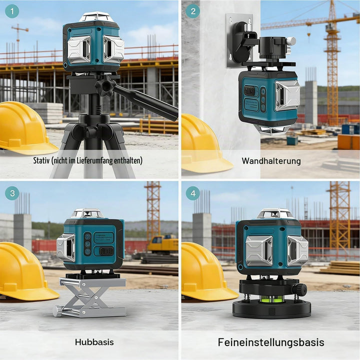 KARZU 16 Linien Kreuzlinienlaser Grün 4x360° – Ultra-stabiles Profi-Gehäuse, Selbstnivellierend, 2x