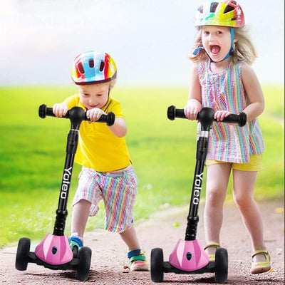 YOLEO Kinderoller Kinderscooter Dreiradscooter mit LED Räder, 2-Rädern Hinterbremsen,4 Höhenverstell