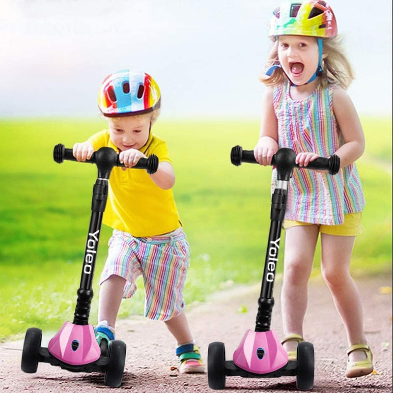 YOLEO Kinderoller Kinderscooter Dreiradscooter mit LED Räder, 2-Rädern Hinterbremsen,4 Höhenverstell