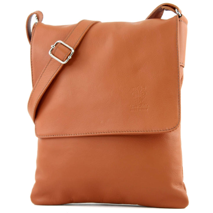 modamoda de - T33 - ital Umhängetasche Schultertasche aus Nappaleder Cognac, Cognac