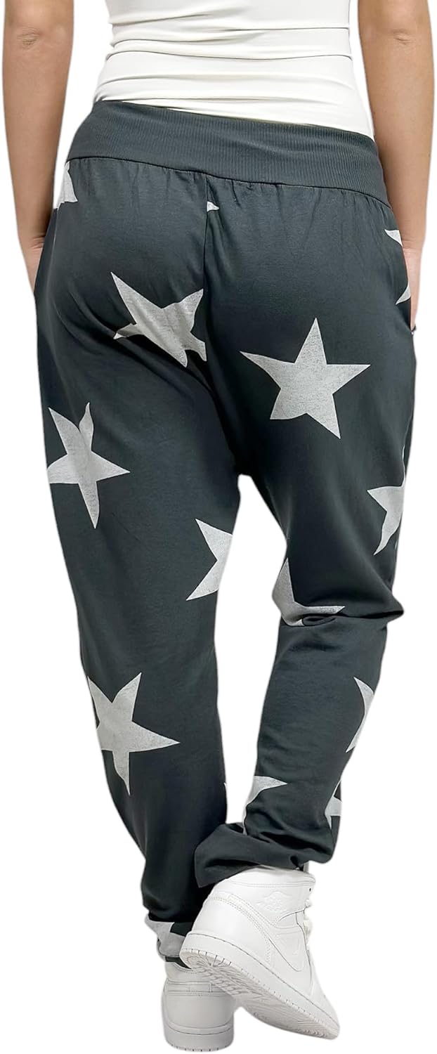 Mississhop Damen Hose Sweatpants Jogginghose Baumwolle Freizeithose Boyfriend Baggy Haremshose Stern