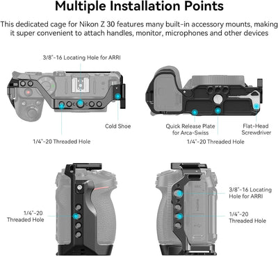 SMALLRIG Z 30 Cage für Nikon Z 30 Camera, Video Vlog Cage mit Integriertem Kaltem Schuh, Schnellfrei
