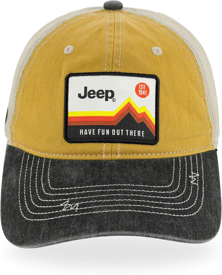 Jeep Have Fun Out There Patch Garment Washed Trucker Hat Unstructured Yellow