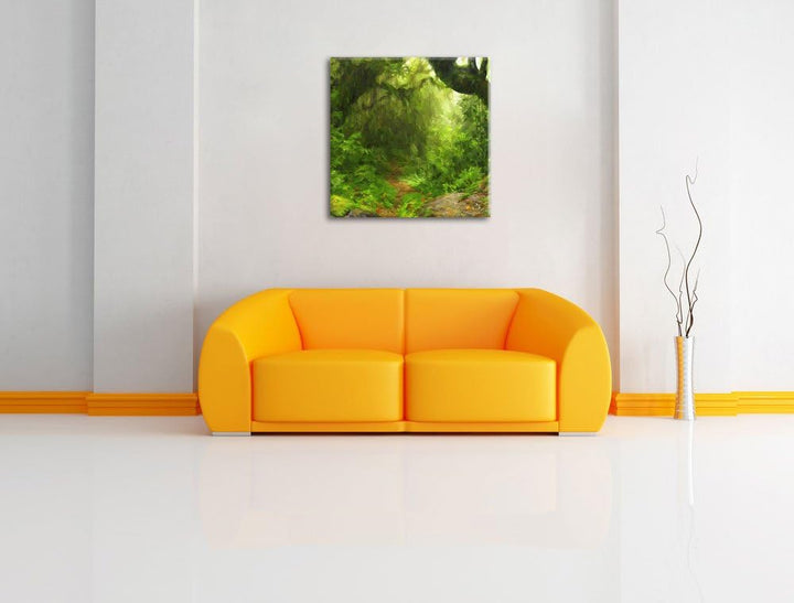 Pixxprint Mystischer Regenwald als Leinwandbild/Grösse: 70x70 cm/Wandbild/Kunstdruck/fertig bespannt