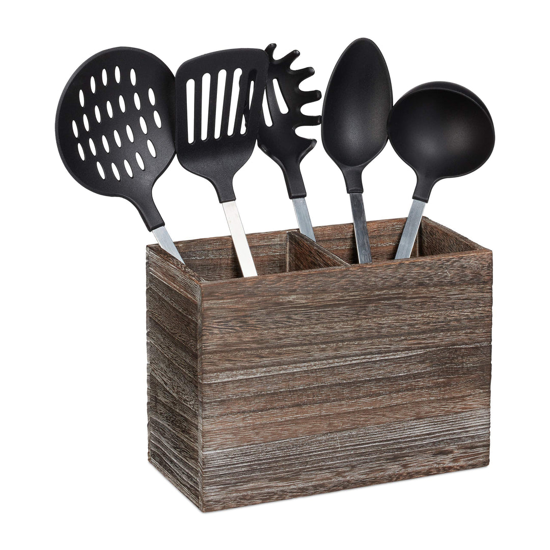 Relaxdays Utensilienhalter Küche, 2 Fächer für Küchenhelfer & Besteck, HBT 17x24x12cm, Besteckkorb a