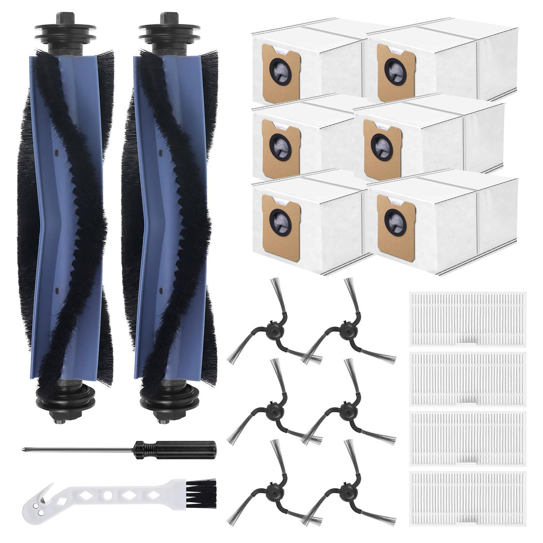 20 Stück Zubehör für Robot Eufy C10, 2 Walzenbürsten, 4 HEPA-Filter, 6 Seitenbürsten, 6 Staubbeutel,