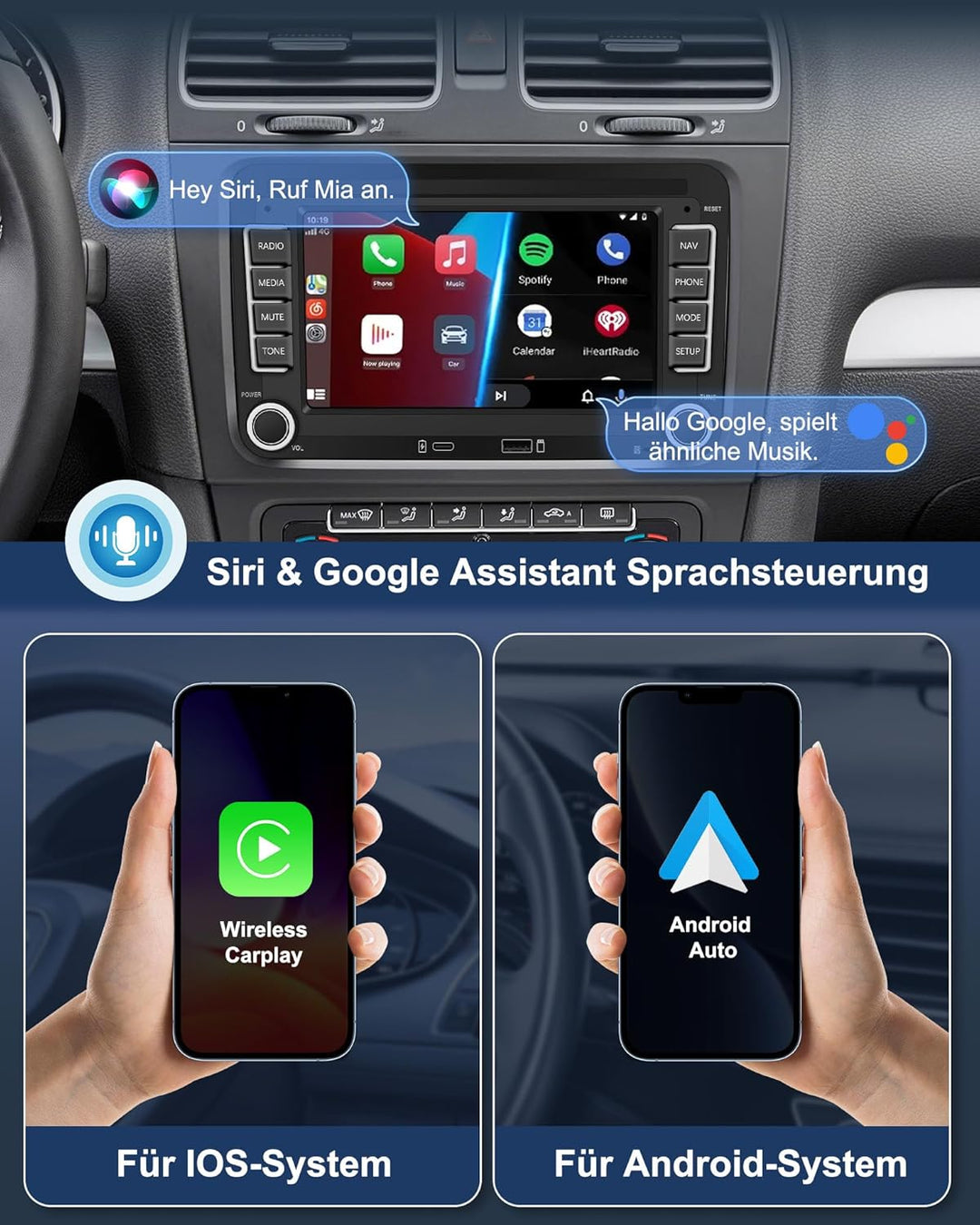 Ledio Bluetooth Autoradio mit Bildschirm für VW Golf 5 6 T5 Polo 6r Caddy Passat Touran Seat, Auto R