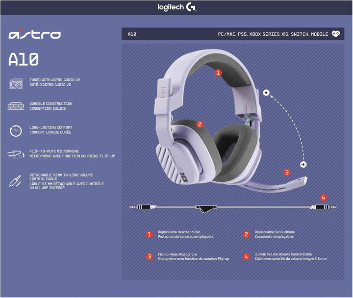 ASTRO A10 Gaming-Headset Gen 2 Kabelgebundenes Headset, Over-Ear-Gaming-Kopfhörer, Flip-to-mute-Mikr