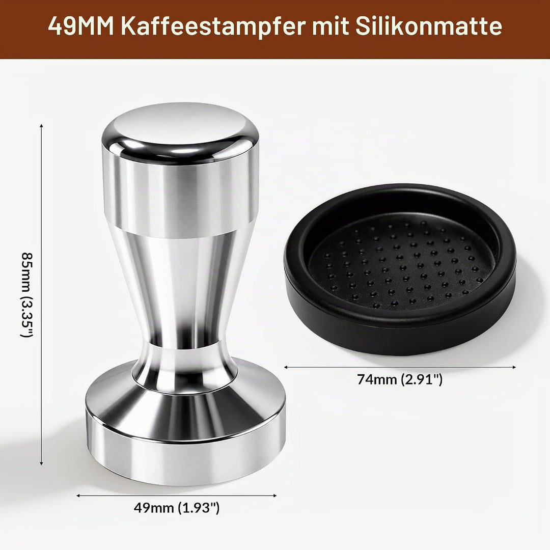 Kaffeestampfer, Espresso-Kaffeepresse 49 mm, Tamper Kaffee mit Silikon-Tampermatte
