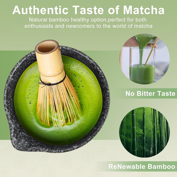 HuiJuKeJi 7 Stück Matcha Tee Set Set mit Besen, Filter, Schale und Löffel (Black), Black