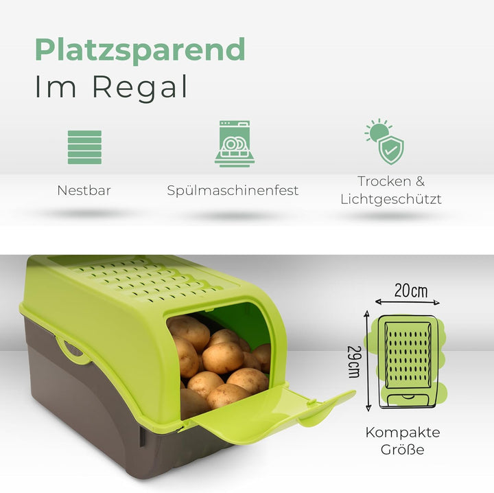 Novaliv Kartoffel Aufbewahrungsboxen Set | 3,5L + 5L + 9L | GRÜN | Kartoffelboxen | Gemüseboxen stap