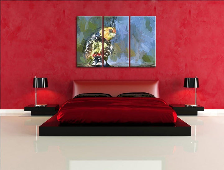 schöner Hauben-Bartvogel NewArt 3-Teiler Leinwandbild 120x80 Bild auf Leinwand, XXL riesige Bilder f