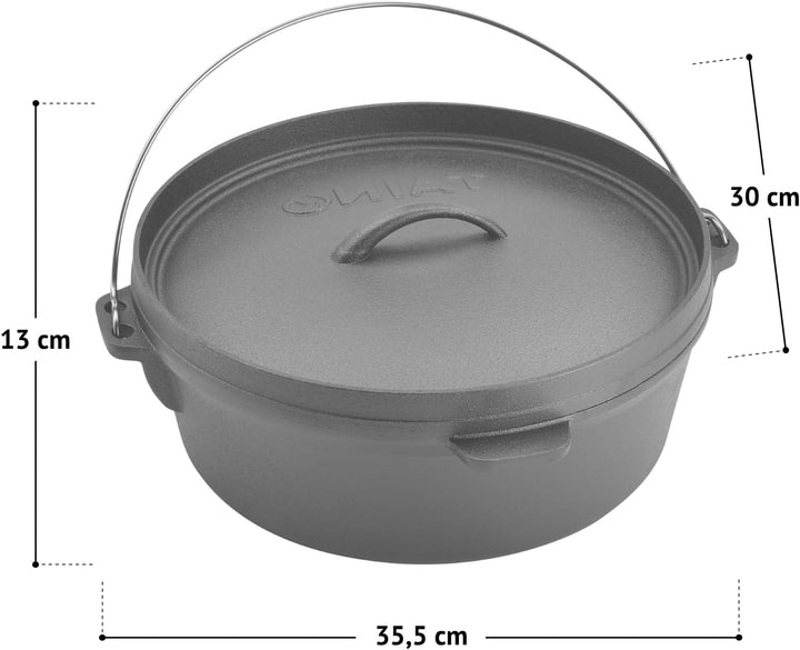 TAINO Dutch Oven Gusseisen-Topf Dopf Feuertopf Deckel-Heber Kochtopf (6 Liter), 6 Liter
