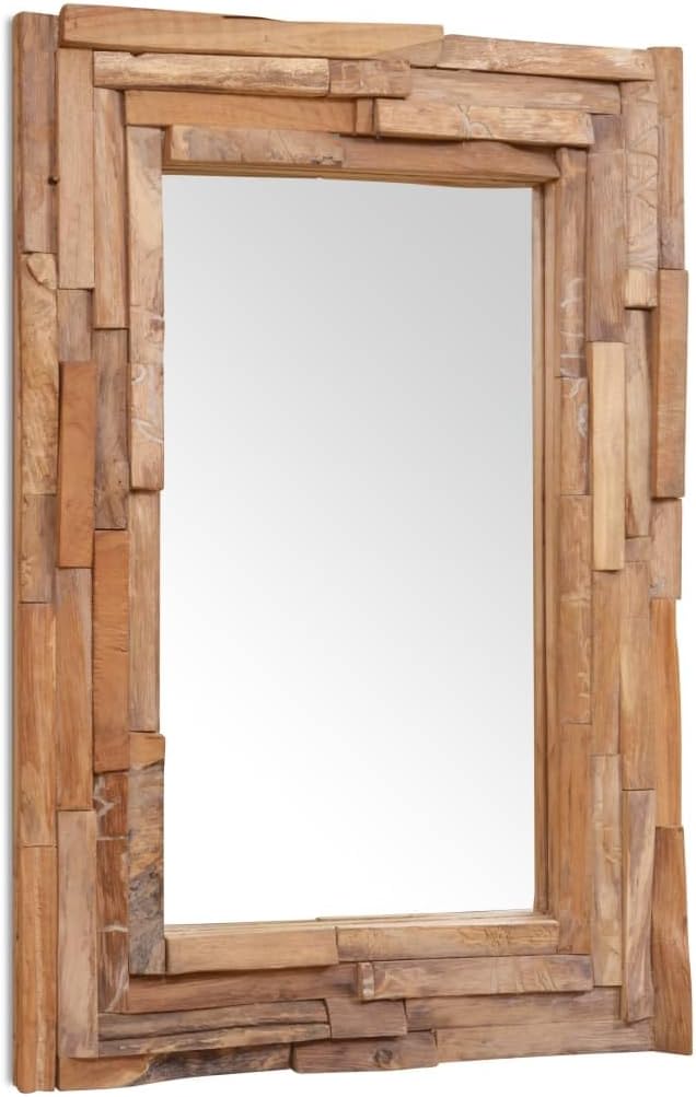 vidaXL Teak Dekorativer Spiegel Handgefertigt mit 4 Aufhängehaken Holzspiegel Wandspiegel Flurspiege