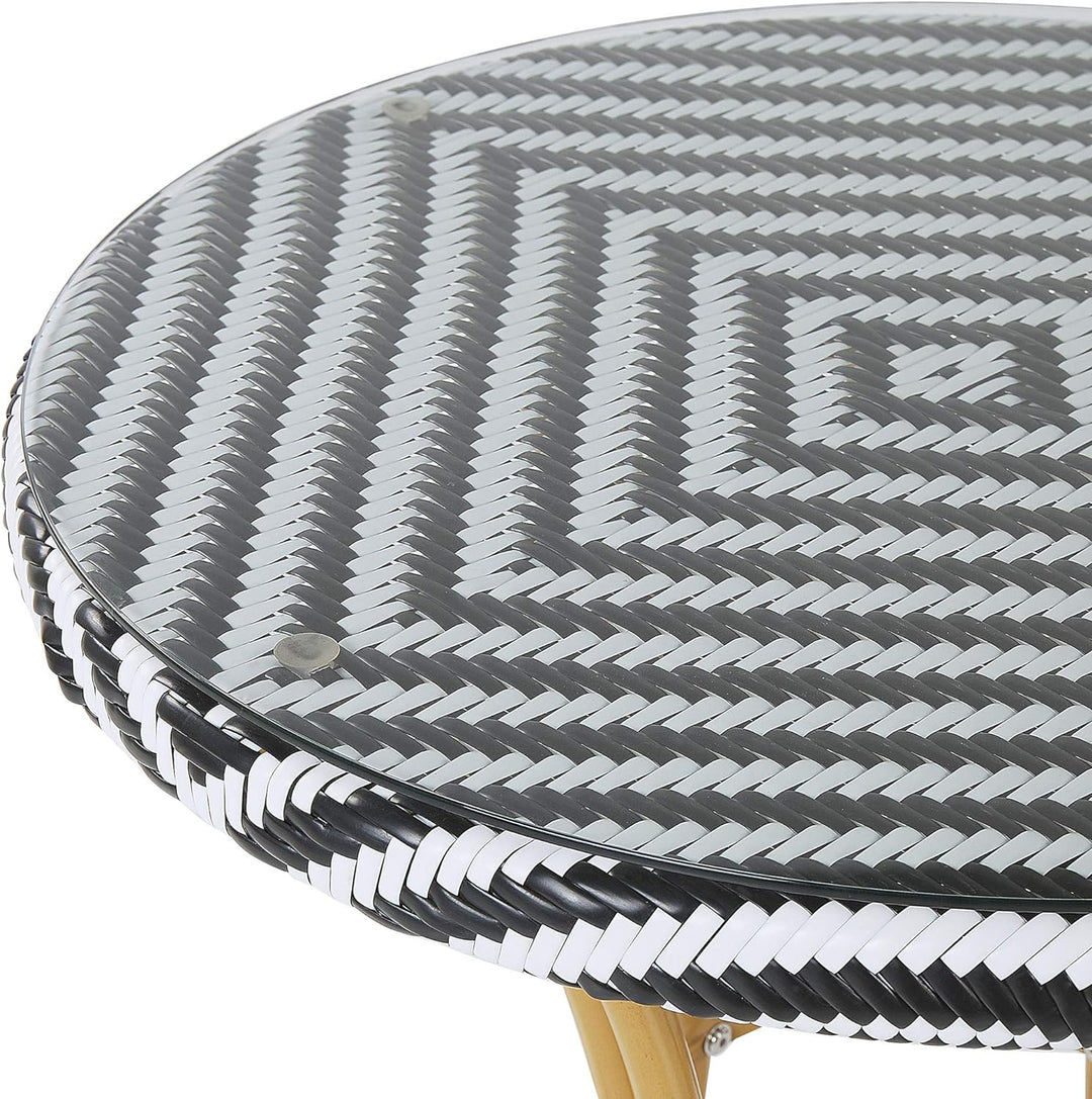 Beliani Stilvoller Gartentisch Rattan schwarz und weiss rund Rifreddo