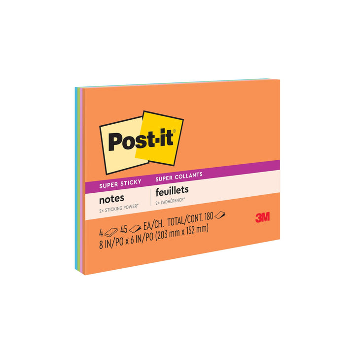 Post-it Super Haftnotizen, 20,3 x 15,2 cm, 4 Blöcke, 2 x Haftkraft, Energy Boost Kollektion, helle F