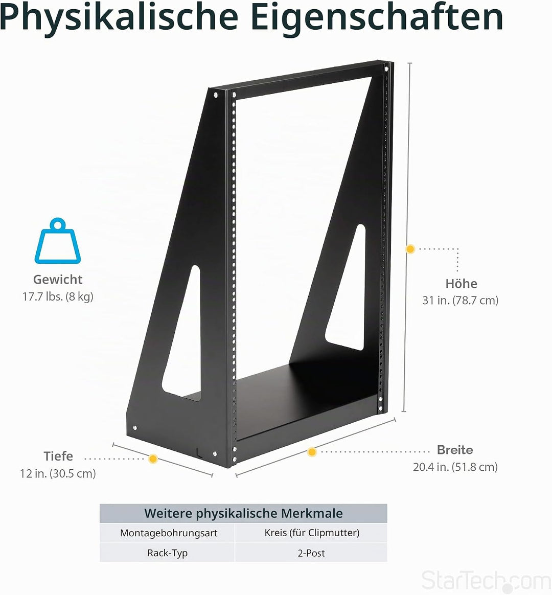 StarTech.com 2 Post Server Rack - Open Rack - Audio-Video-Rack - Laborgestell - Offener Serverschran