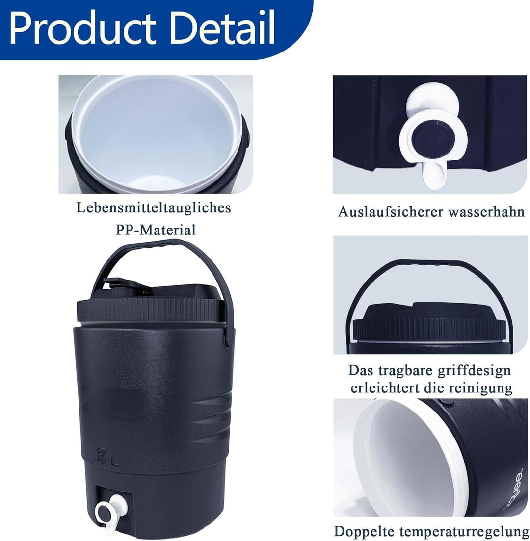 SISKEYCOOC 8L+1L Premium Getränkespender mit Hahn, Eiswürfelbehälter mit Deckel, Getränkekanister mi