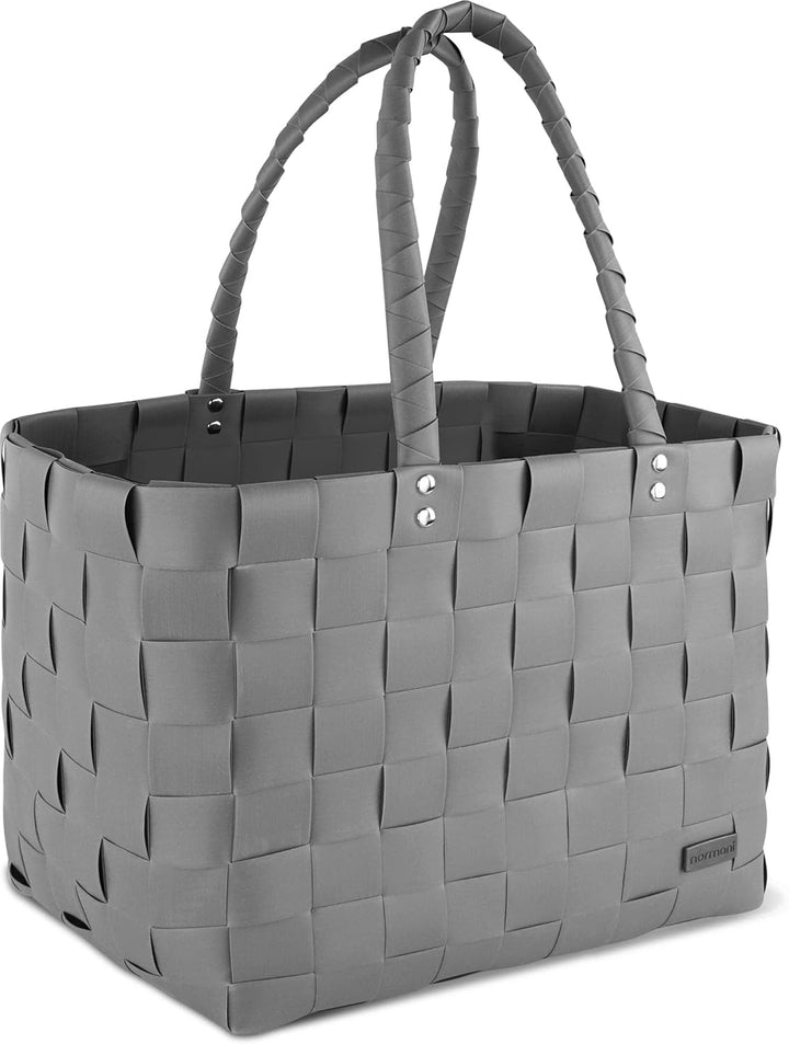 normani Einkaufskorb Shopper geflochten aus Kunststoff - robuster Strandkorb aus wasserabweisendem M