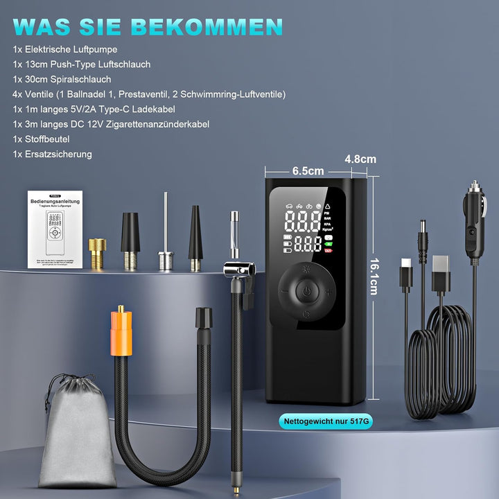 Elektrische Luftpumpe -Akku Luftpumpe Kompressor Akku Pump Electric 150PSI 10000mAh Tragbarer Akku K